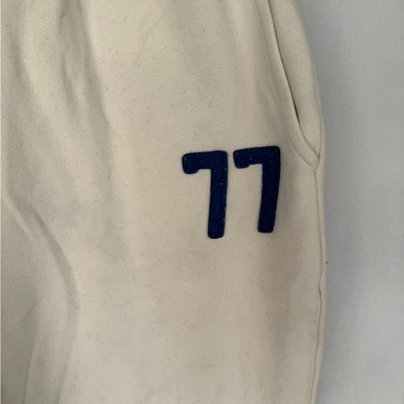 America Eagle Women Cream Sweatsuit Hoodie and Sweatpants Navy Logos Size XS - Picture 2 of 9